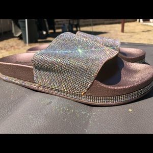 Rose gold studded slides